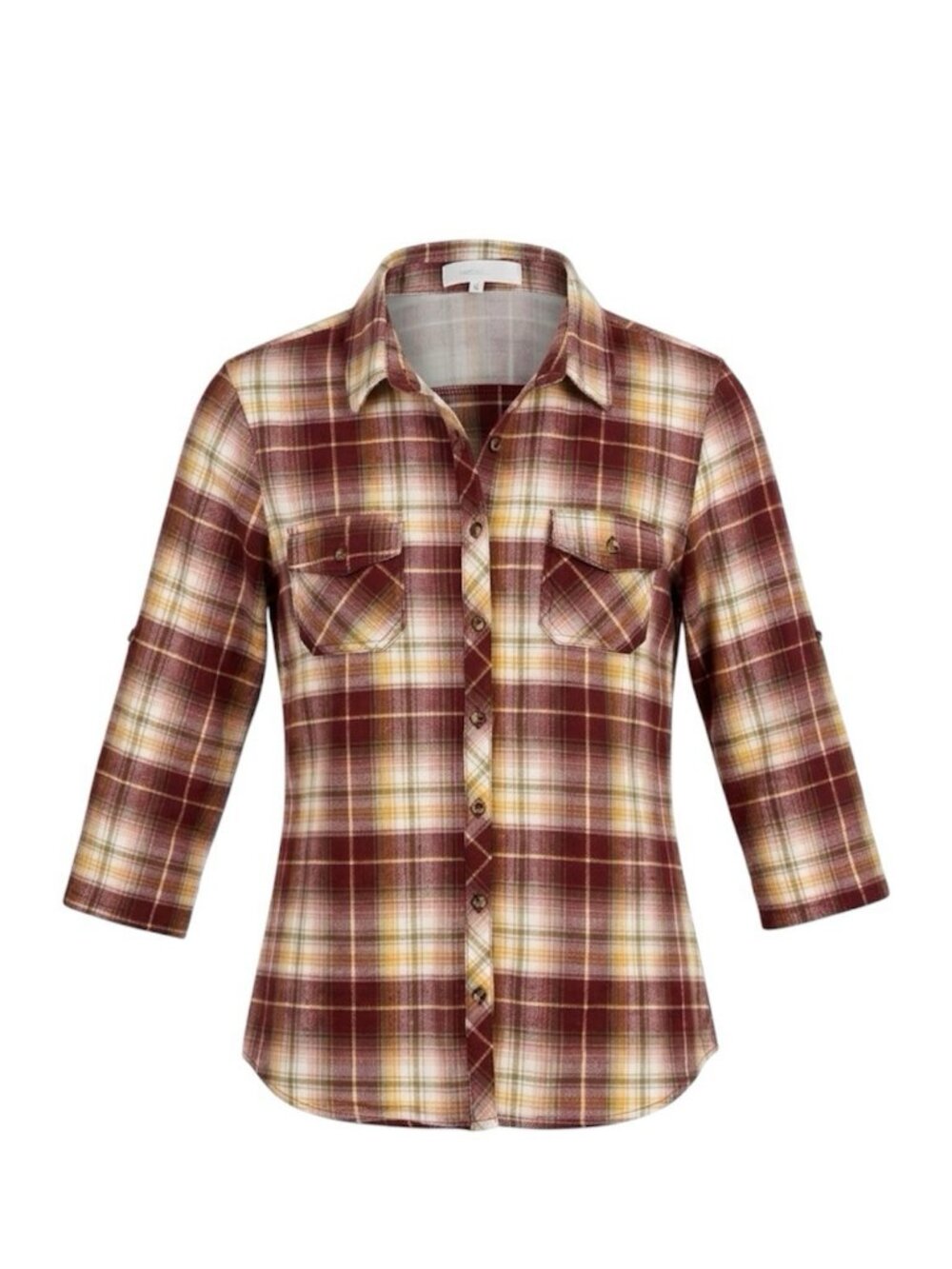 Eden & Olivia Women's Plaid Flannel Button Down Shirt Burgundy Size Small